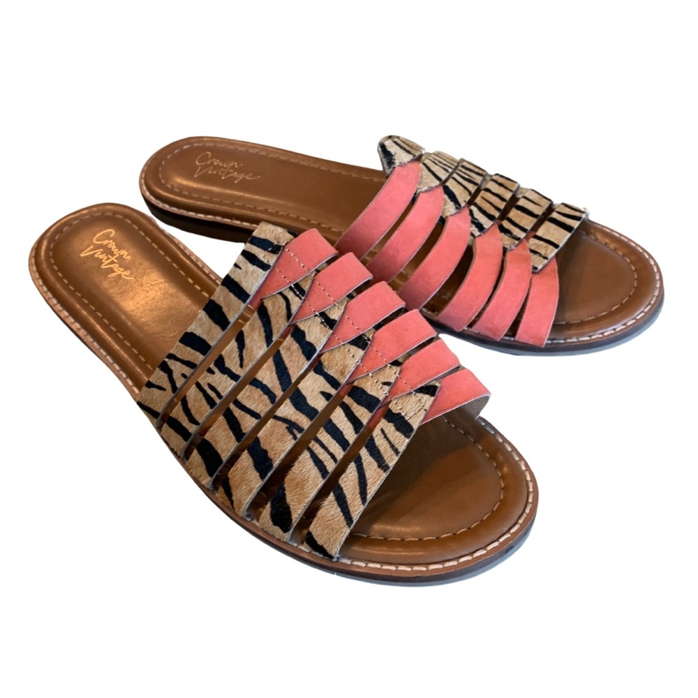 CROWN VINTAGE Animal Print Sandals Slides Size 9